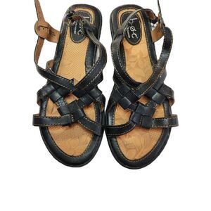 BOC Born Concept Women’s Kesia Black Leather Strappy Sandals Comfort Shoes Sz 6